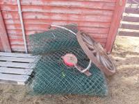Vintage Wagon Wheel, Floating Water Heater, Qty of Poly Fence Material