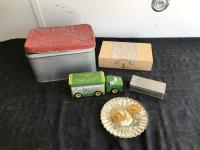 (4) Tins w/ 2 Glass Candle Holder & Plate 