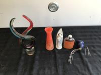 Glass Abstract Art w/ Glass Vase, Bottle & Head Scratcher 