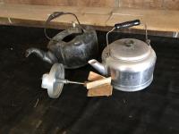 (2) Tea Pots w/ Butter Churn Mixer w/ Wooden Pedals 