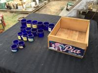 Qty of Blue Glass Jars w/ Wooden Box