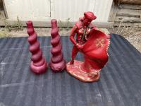 (2) Vases & Red Matador Statue