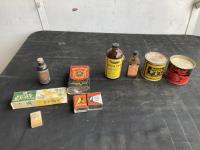 (3) Bottles, (5) Tins & Qty of Safety Matches 