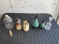 (3) Glass Bottles, (2) Jugs & Ceramic Jug 