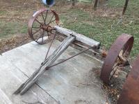 Antique Wagon Axle w/ Meatal Wheels 