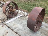 Antique Wooden Axle w/ Metal Wheels 