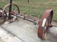 Antique Wooden Axle w/ Metal Wheels 