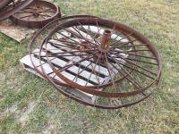 (3) Antique Metal Wagon Wheels 