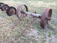 Antique Wooden Wagon Axle w/ Metal Wheels 