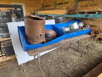Blue Barrel Feed Trough, Small Wood Stove with Stove Pie and Roof Flashing